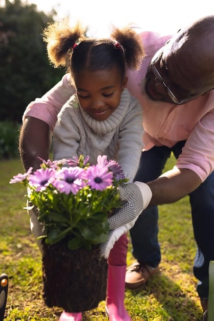 BLACKPINK members planting trees in a park with children, smiling and engaging in the activity. The background features clear blue skies, reinforcing the theme of environmental conservation. Banners with the names of the US NGOs they are partnering with are subtly placed.