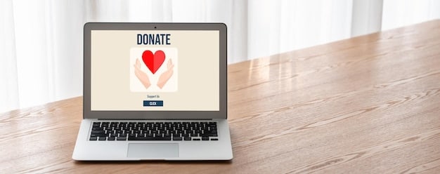 A close-up shot of a laptop screen displaying a fundraising webpage created by US K-Pop fans. The page includes a banner with the K-Pop idol's image, a progress bar showing the amount raised, and a compelling description of the charity the fans are supporting. Donation buttons are prominently displayed, making it easy for visitors to contribute.